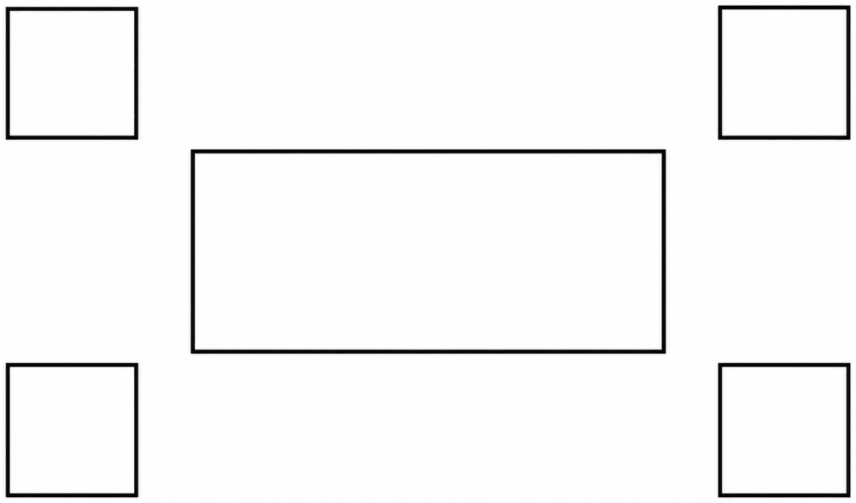 Draw the rectangle and four squares configuration (shown in Fig. 8.3) on a dot paper. What did you do to recreate this figure so that the four squares are placed symmetrically around the rectangle? Discuss with your classmates. Playing with Constructions, NCERT Class 6 Ganita Prakash Mathematics CBSE Solutions.