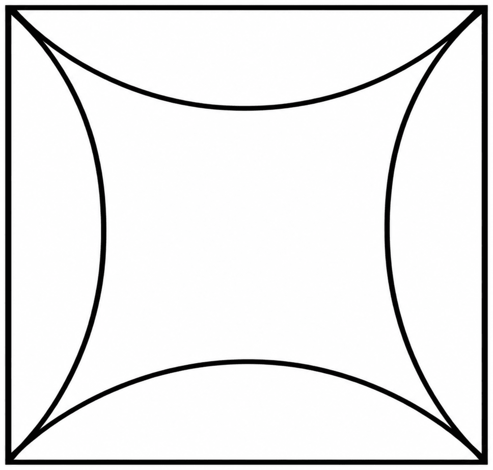 Square with Curves This is a square with 8 cm sidelengths. *Hint:* Think where the tip of the compass can be placed to get all the 4 arcs to bulge uniformly from each of the sides. Try it out! Playing with Constructions, NCERT Class 6 Ganita Prakash Mathematics CBSE Solutions.
