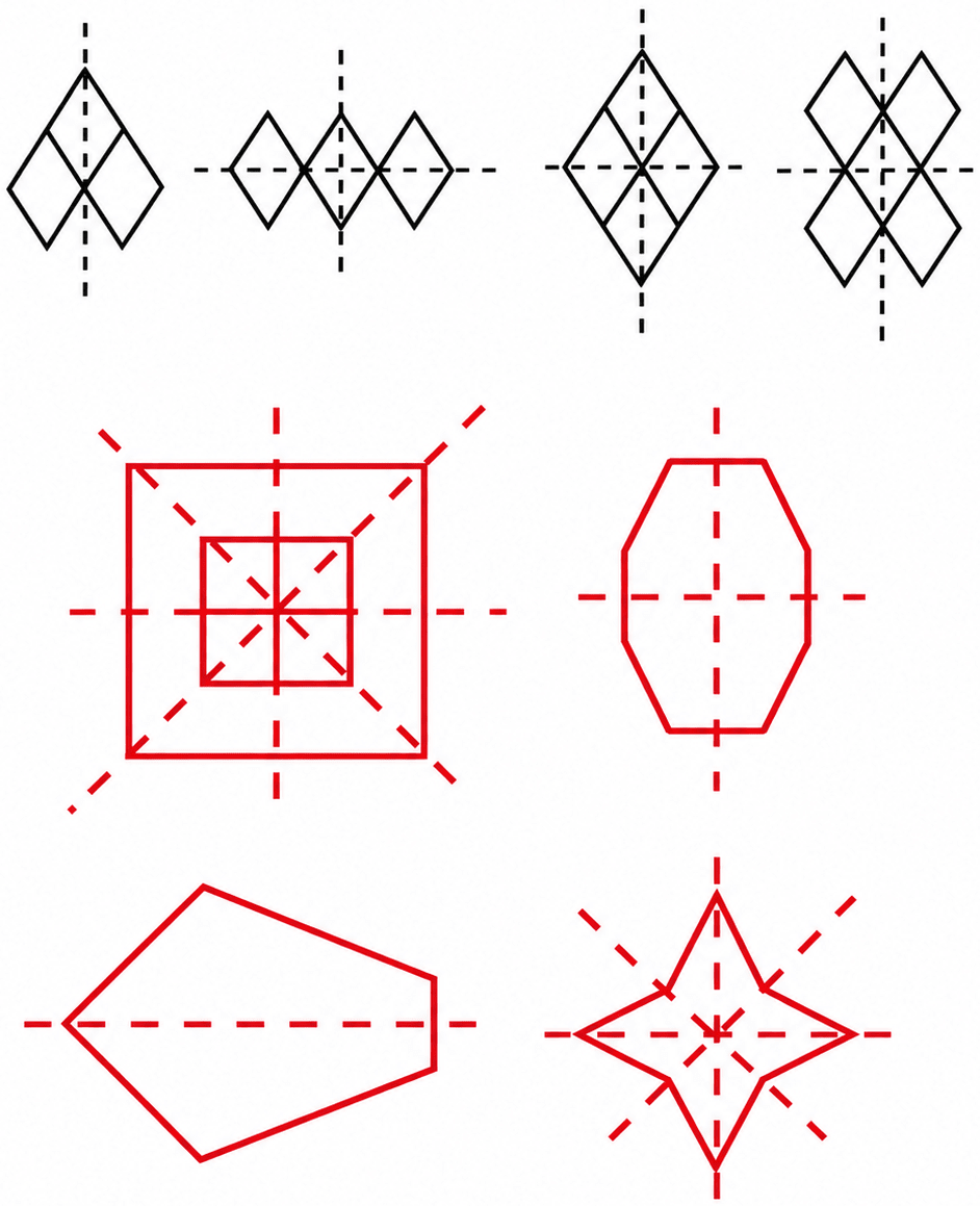 Trace each figure and draw the lines of symmetry, if any:. Symmetry, NCERT Class 6 Ganita Prakash Mathematics CBSE Solutions.
