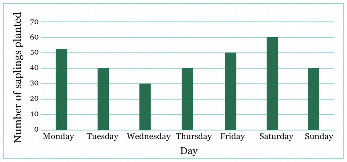 Students and teachers of a primary school decided to plant tree saplings in the school campus and in the surrounding village during the first week of July. Details of the saplings they planted are as follows—. Data Handling & Presentation, NCERT Class 6 Ganita Prakash Mathematics CBSE Solutions.