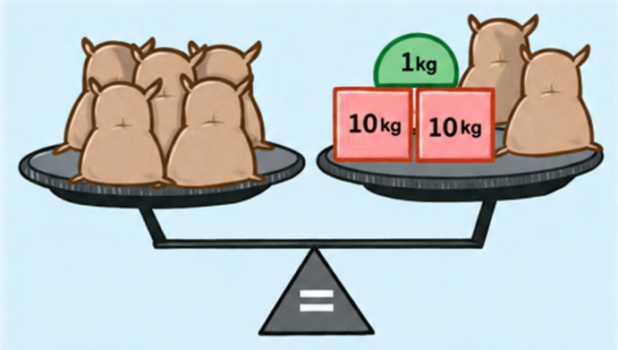 Find the unknown weight of the sack in the following case. All the sacks have the same weight. Finding the Unknown, NCERT Class 7 Ganita Prakash Mathematics CBSE Solutions.