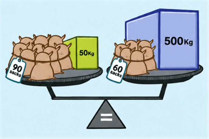 Find the unknown weight of the sack in the following case. All the sacks have the same weight. Finding the Unknown, NCERT Class 7 Ganita Prakash Mathematics CBSE Solutions.