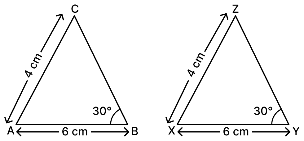 △ABC and △XYZ are two triangles such that, AB = XY = 6 cm, AC = XZ = 4 cm, and ∠B = ∠Y = 30°. Geometric Twins, NCERT Class 7 Ganita Prakash Mathematics CBSE Solutions.