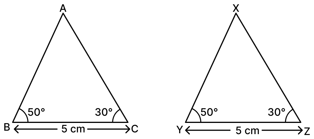 △ABC and △XYZ are two triangles with, BC = YZ = 5 cm, ∠B = ∠Y = 50° and ∠C = ∠Z = 30°. Geometric Twins, NCERT Class 7 Ganita Prakash Mathematics CBSE Solutions.