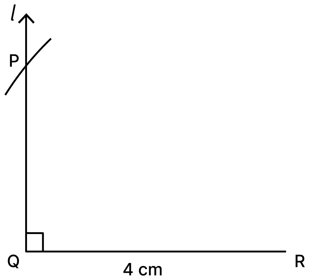 Consider the downward extension of line l below QR. Would the arc from R meet this line downwards as well (as in the case of triangle construction when the sidelengths are given)? If so, would this lead to a triangle whose size and shape are different from △PQR, and yet has the given measurements? Geometric Twins, NCERT Class 7 Ganita Prakash Mathematics CBSE Solutions.