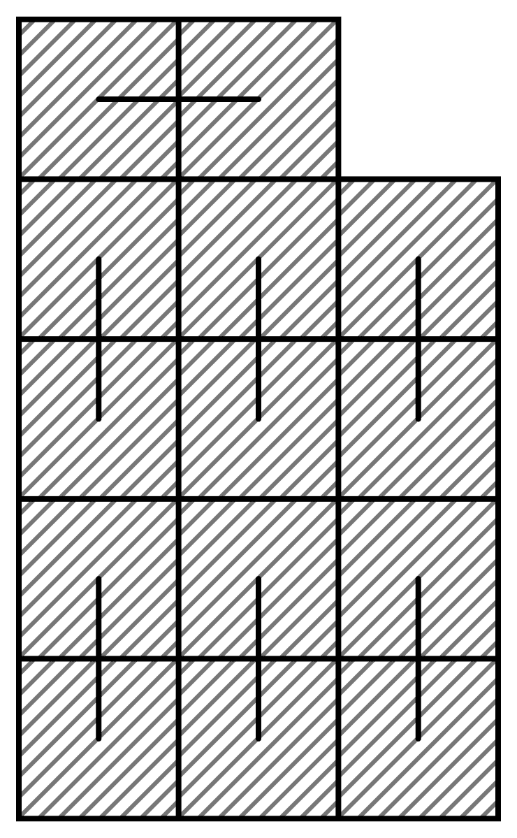 Here is a 5 × 3 grid, with a unit square removed. Now, it has an even number of unit squares. Is it tileable with 2 × 1 tiles? Construction & Tiling, NCERT Class 7 Ganita Prakash Mathematics CBSE Solutions.