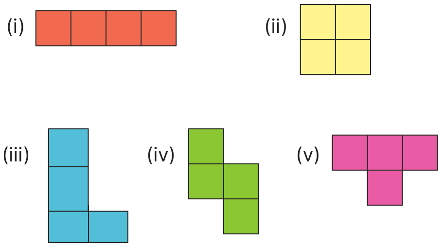 In addition to the 5 ways shown in Fig. 4.8, are there any additional ways of gluing four cubes together along faces? Can you visualise and draw these as well? Area, NCERT Class 8 Ganita Prakash Mathematics CBSE Solutions.