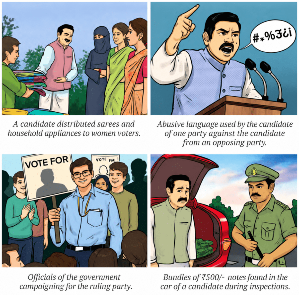 Here are a few types of complaints that the ECI handles. Why do you think these might be violations of the code of conduct? Universal Franchise & India's Electoral System, CBSE Class 8th NCERT Social Science Solutions.