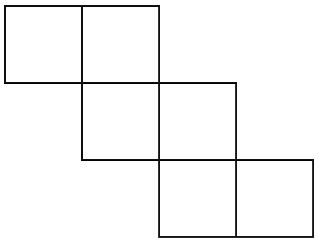 A cube has 11 possible net structures in total. In this count, two nets are considered the same if one can be obtained from the other by a rotation or a flip (for example, the nets shown below are all considered the same). Find all the 11 nets of a cube. Exploring Some Geometric Themes, NCERT Class 8 Ganita Prakash Mathematics CBSE Solutions.