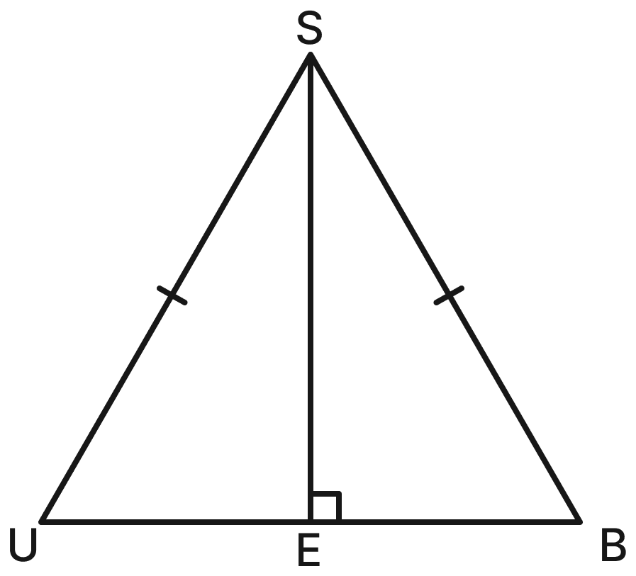 Find the area of ∆SUB, given that it is isosceles, SE is perpendicular to UB, and the area of ∆SEB is 24 sq. units. Area, NCERT Class 8 Ganita Prakash Mathematics CBSE Solutions.