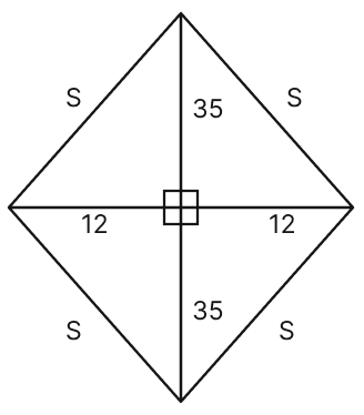 Find the sidelength of a rhombus whose diagonals are of length 24 units and 70 units. The Baudhayana - Pythagoras Theorem, NCERT Class 8 Ganita Prakash Mathematics CBSE Solutions.