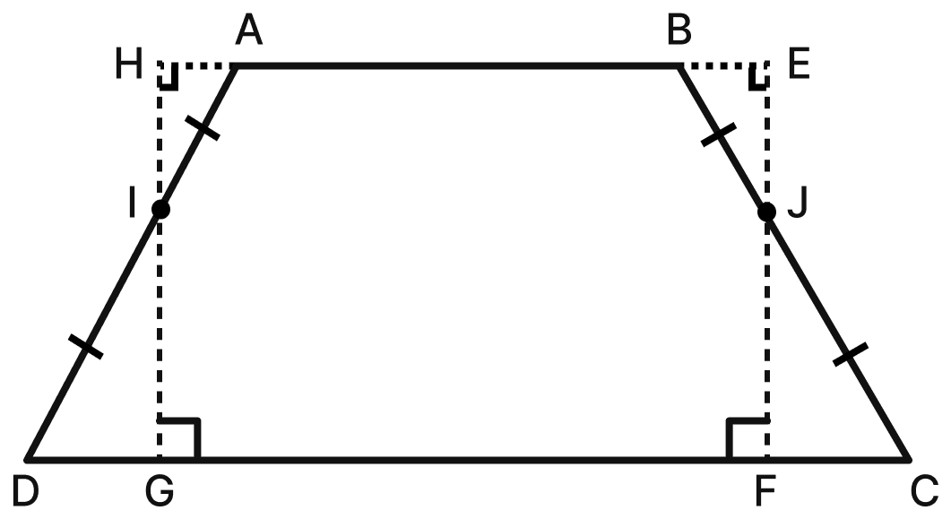 Here is one of the ways to convert trapezium ABCD into a rectangle EFGH of equal area. Given the trapezium ABCD, how do we find the vertices of the rectangle EFGH? [Hint: If ∆AHI ≅ ∆DGI and ∆BEJ ≅ ∆CFJ, then the trapezium and rectangle have equal areas.]. Area, NCERT Class 8 Ganita Prakash Mathematics CBSE Solutions.