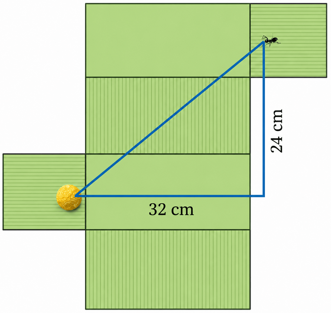 What is the length of the shortest path between the ant and the laddu in the following case? Exploring Some Geometric Themes, NCERT Class 8 Ganita Prakash Mathematics CBSE Solutions.
