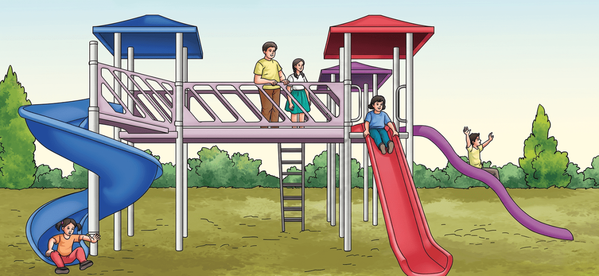 (i) What will be the magnitude of velocity of the child at the bottom of the blue slide?(ii) Will two children of different masses reach the bottom of the same slide with the same velocity?(iii) Which of the slides will result in the largest magnitude of velocity for the child at its bottom? Work, Energy, and Simple Machines, NCERT Class 9 Science CBSE Solutions.