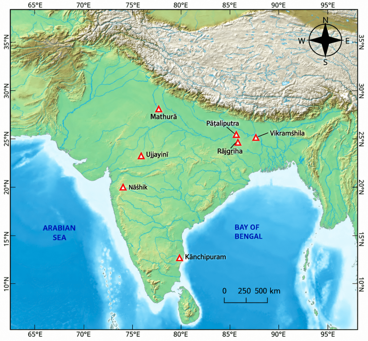 Mark and locate on the map of India the following important centres: Pāṭaliputra, Nāśhik, Ujjayinī, Vikramśhila, Kānchipuram, Mathurā, Rājgṛiha. State and Society up to 1000 CE, CBSE Class 9th NCERT Social Science Solutions.