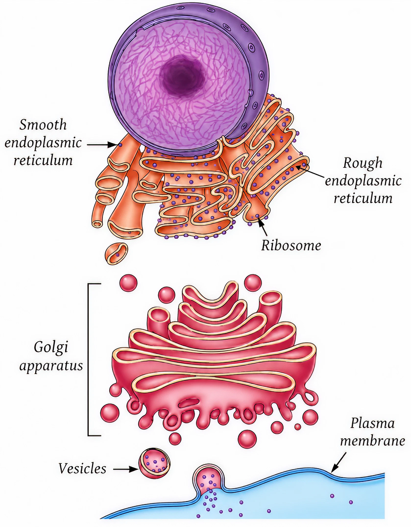 The cell membrane of a cell is made up of proteins and lipids. Which cell organelles help in the synthesis of cell membrane? Write the path of these compounds from their site of synthesis to the cell membrane and show this through a labelled diagram. NCERT Class 9 Science CBSE Solutions.