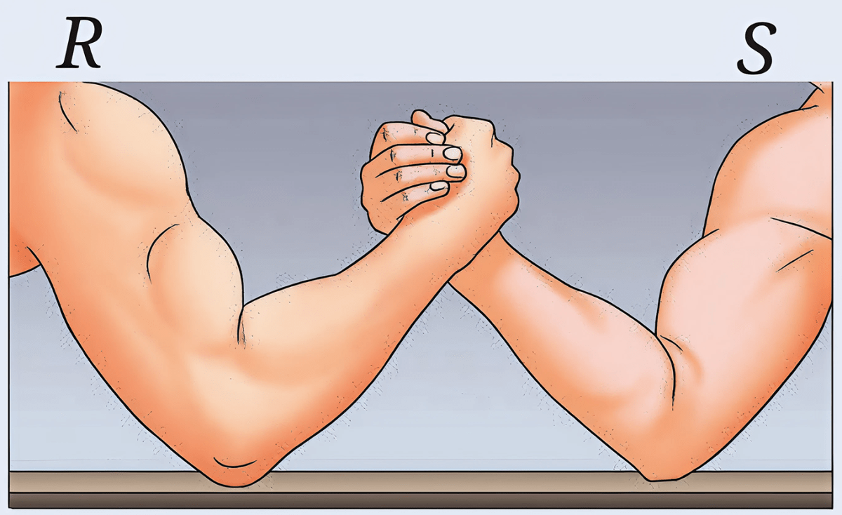Two players R and S are participating in an arm-wrestling match (Fig. 6.9). At the instant, when the arms tilt to the front direction (out of the page towards you), are the forces exerted by the players balanced? If not, which player exerted the larger force? How Forces Affect
Motion, NCERT Class 9 Science CBSE Solutions.