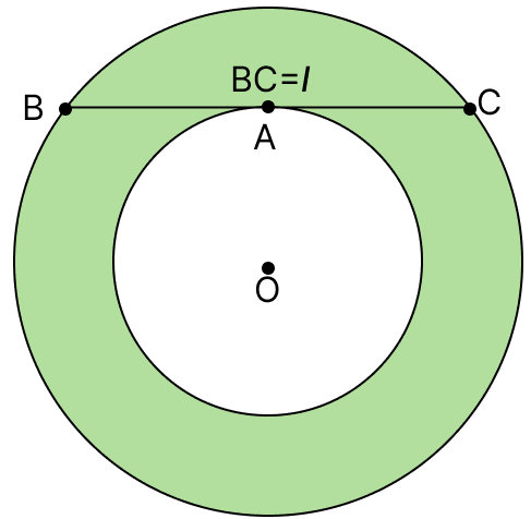 In Fig. 6.51 we see two concentric circles with a common centre O. A chord BC of the larger circle is drawn, touching the smaller circle at A. The length of BC is l. Measuring Space: Perimeter and Area, Solutions for Class 9 NCERT Ganita Manjari Mathematics CBSE