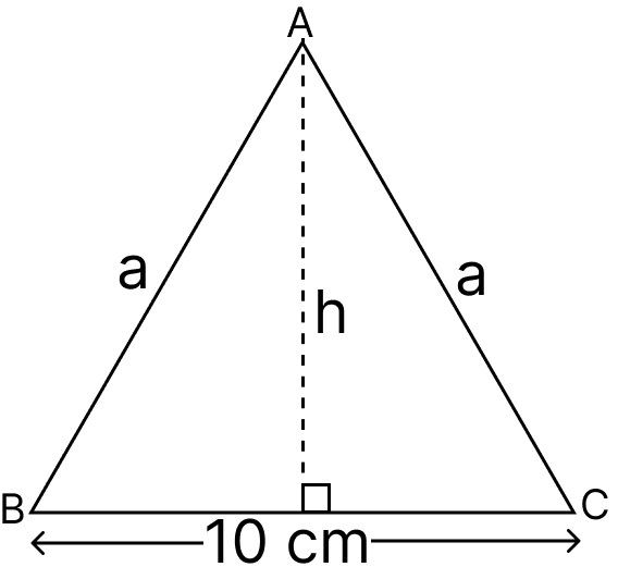 An isosceles triangle has base 10 cm, and its area is 60 cm<sup>2</sup>. What are the lengths of the equal sides? Measuring Space: Perimeter and Area, Solutions for Class 9 NCERT Ganita Manjari Mathematics CBSE