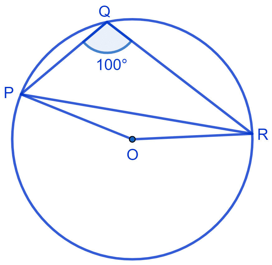 In Fig. ∠PQR = 100°, where P, Q and R are points on a circle with centre O. Find ∠OPR. NCERT Class 9 Mathematics CBSE Solutions.