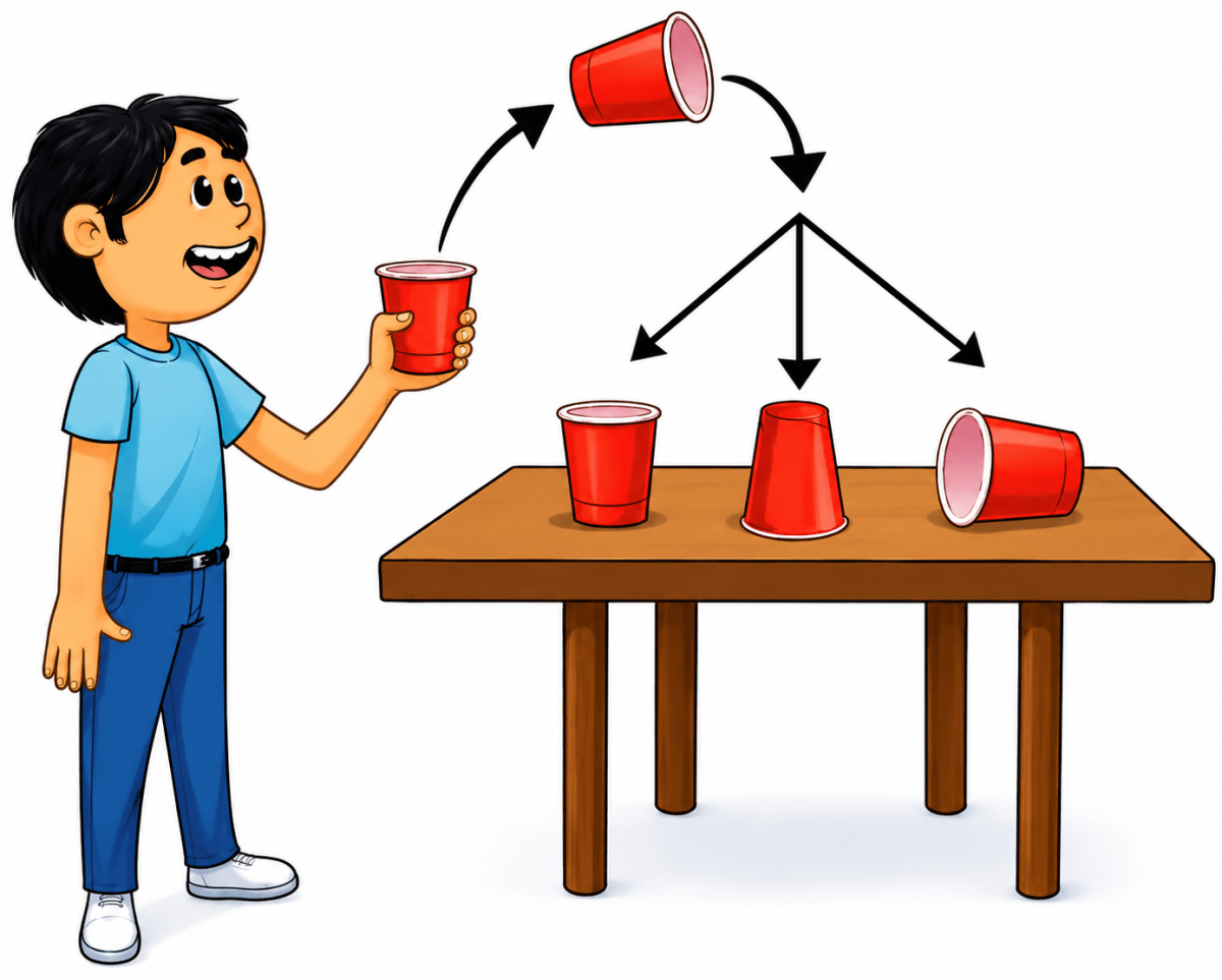 Toss a paper cup into the air 100 times. After each toss record whether the cup lands on its bottom, upside down on its top or on its side (See Fig. 7.5). Assign probabilities to the outcomes by using experimental probability. The Mathematics of Maybe: Introduction to Probability, Solutions for Class 9 NCERT Ganita Manjari Mathematics CBSE