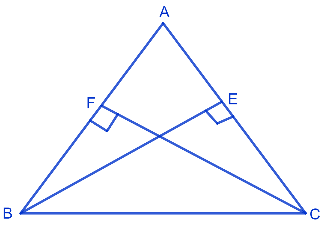 BE and CF are two equal altitudes of a triangle ABC. Using RHS congruence rule, prove that the triangle ABC is isosceles. NCERT Class 9 Mathematics CBSE Solutions.