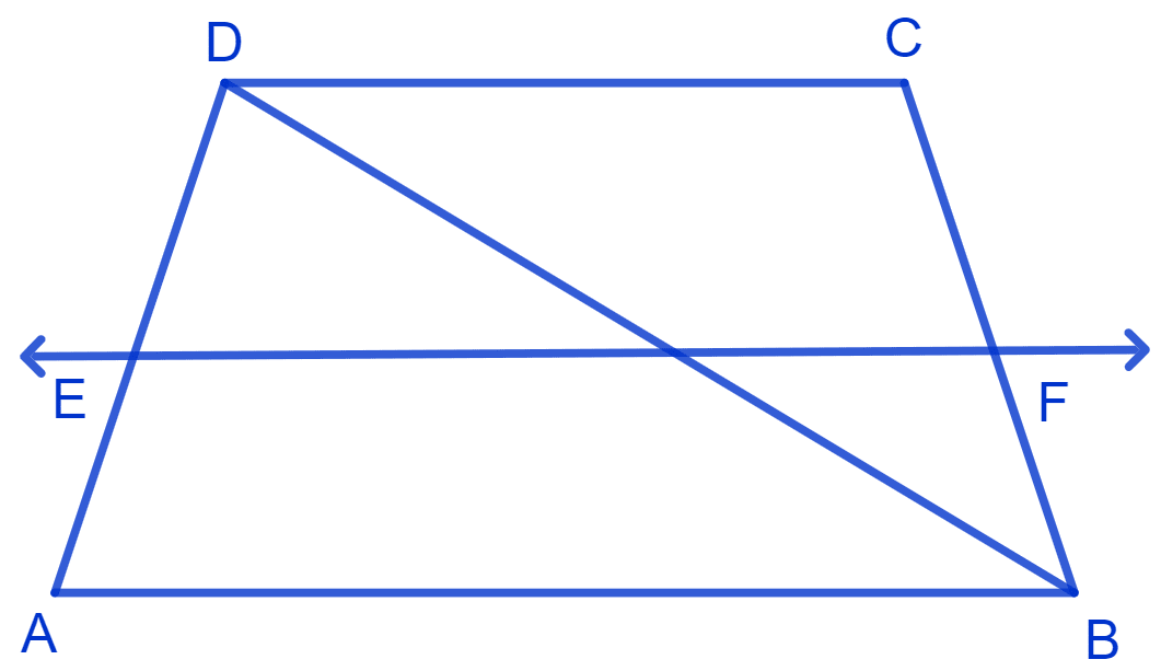 ABCD is a trapezium in which AB || DC, BD is a diagonal and E is the mid-point of AD. A line is drawn through E parallel to AB intersecting BC at F see Fig. Show that F is the mid-point of BC. NCERT Class 9 Mathematics CBSE Solutions.