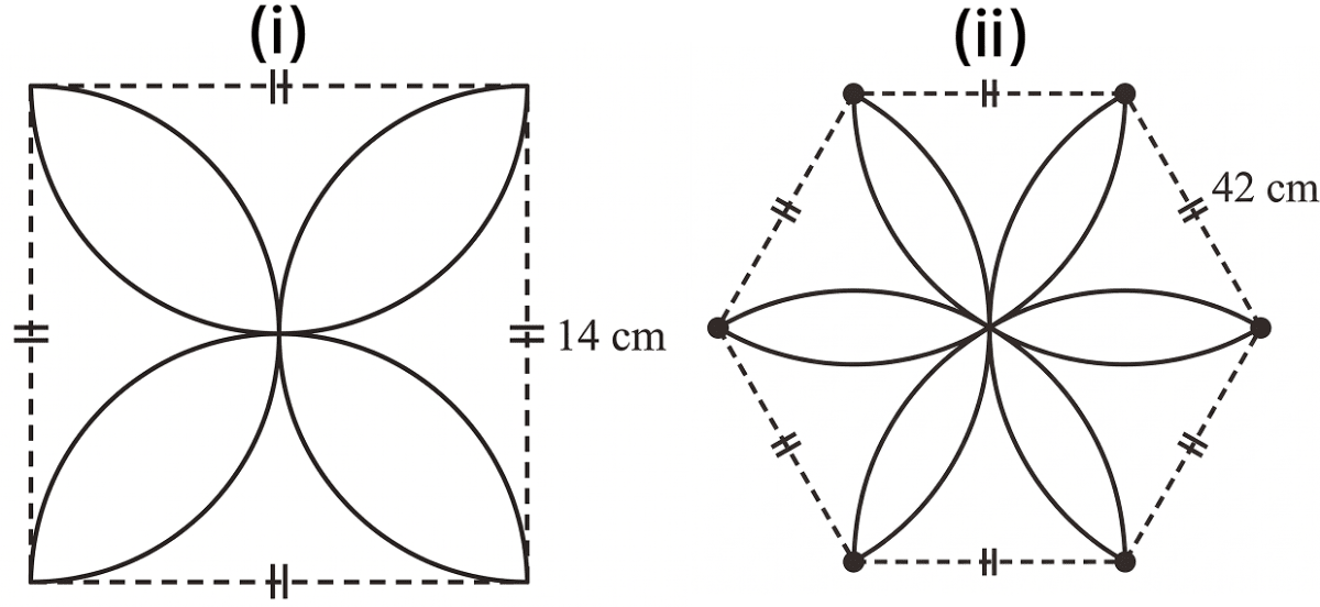 Find the total perimeter of all the petals in each of the given flowers. Measuring Space: Perimeter and Area, Solutions for Class 9 NCERT Ganita Manjari Mathematics CBSE
