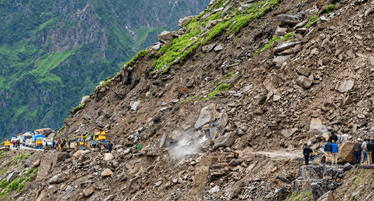 Identify the disaster and make a list of disaster-prone areas from India and the world and enlist mitigation measures quoting recent examples. *Landslides are caused by a combination of natural and human factors that make slopes unstable. Heavy and continuous rainfall is one of the main natural causes, as water seeps into the soil and rocks, increasing their weight and reducing friction. Earthquakes and volcanic eruptions can also trigger landslides by shaking the ground and weakening slopes. Steep slopes and the presence of loose or weathered rocks further increase the risk. Human activities, such as deforestation, mining, road construction, and unplanned construction on hillsides disturb the natural balance of slopes. Poor drainage systems and improper land use also contribute to landslides by allowing excess water to accumulate, leading to sudden slope failure.* Prone areas:............... Mitigation measures:............... Recent examples:............... Shaping of the Earth's Surface, CBSE Class 9th NCERT Social Science Solutions.