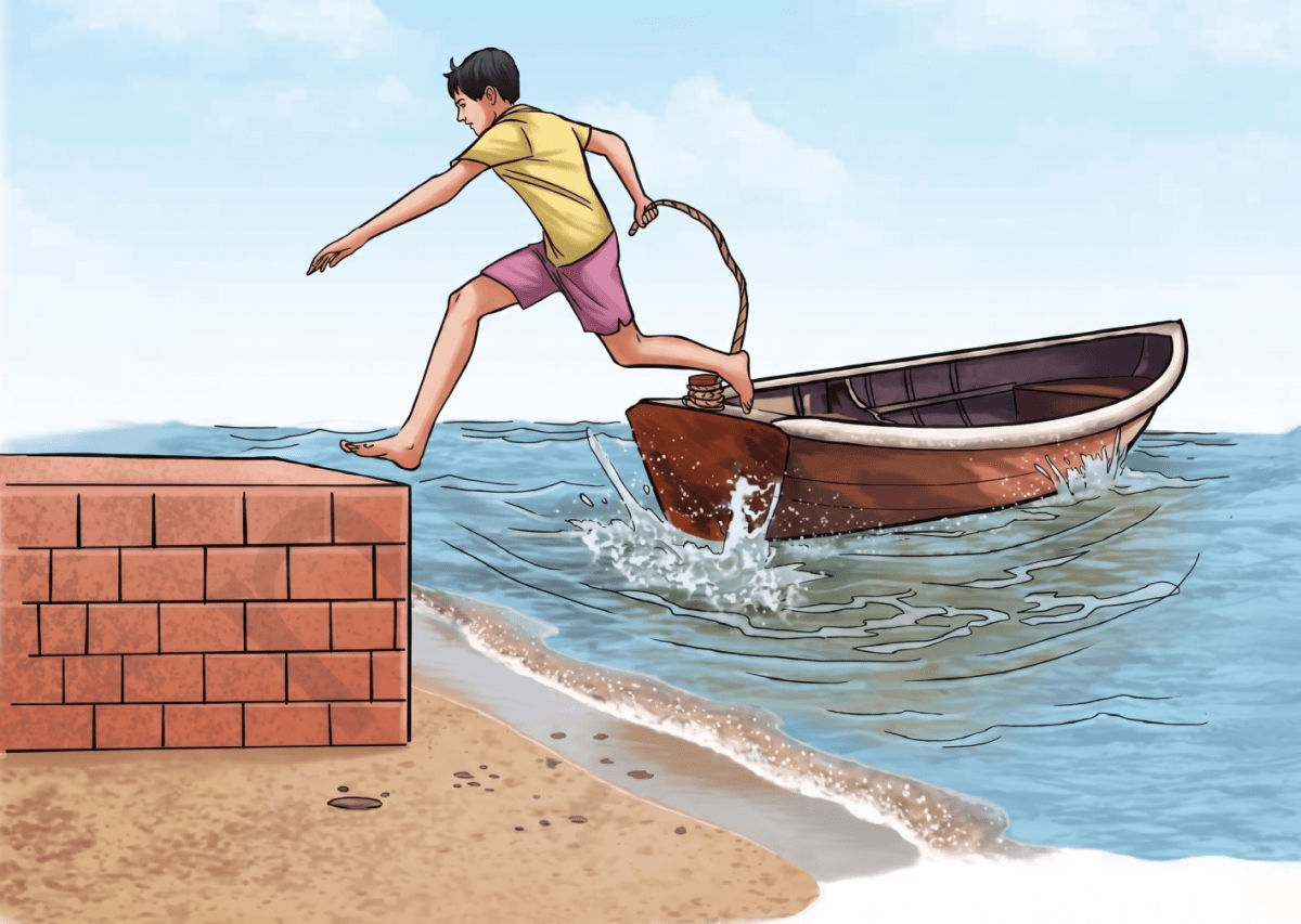 A sailor jumps out from a small boat to the shore (Fig. 6.38). As the sailor jumps forward, will the boat move? If yes, in which direction and why. How Forces Affect Motion, NCERT Class 9 Science CBSE Solutions.