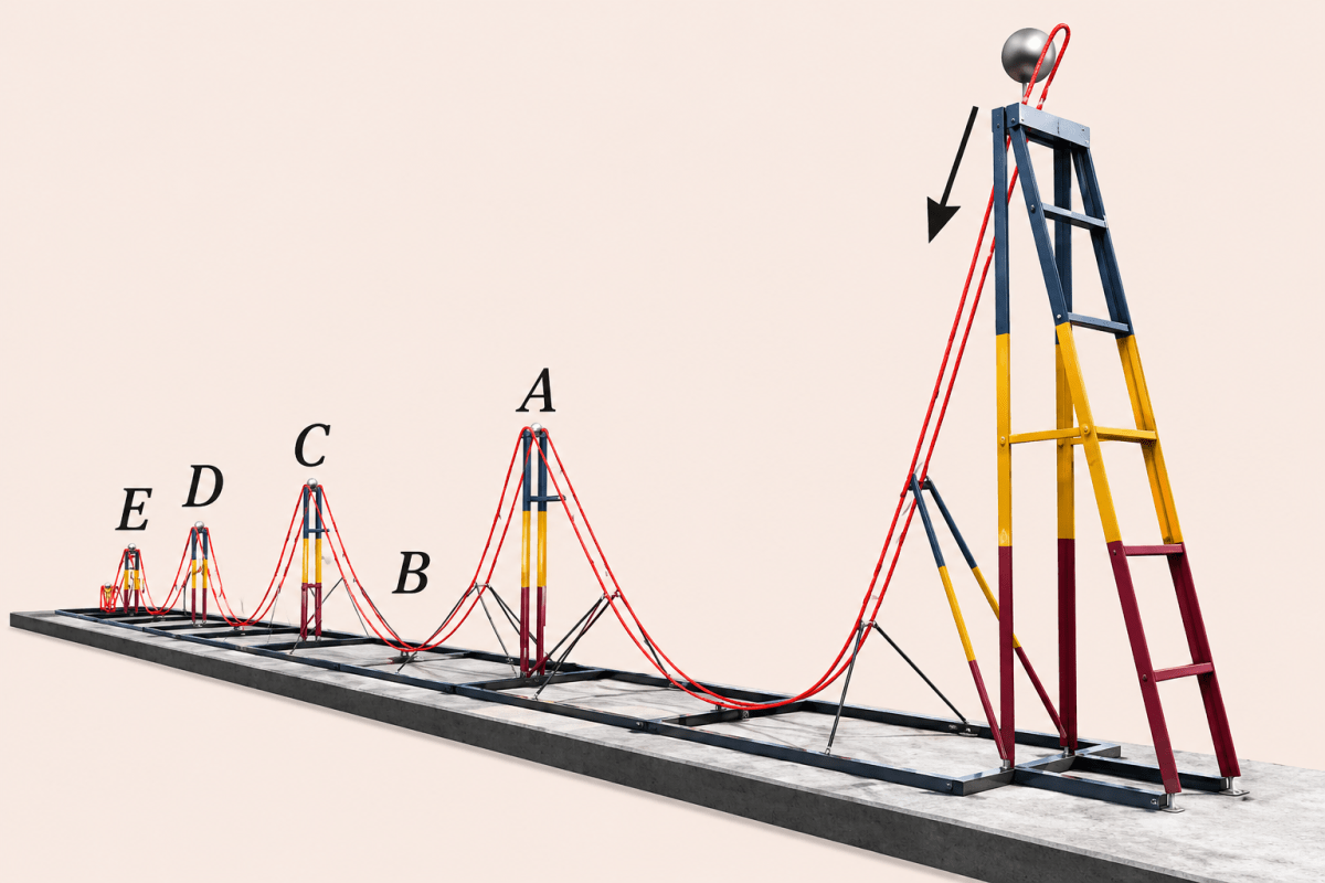 You may have seen an exhibit like that in Fig. 7.22 in a science park, where a ball is released from the highest point. Describe how the kinetic energy and potential energy change at points A, B and C. Why do subsequent points, such as C, D and E, usually have lower heights compared to the previous ones? Could it have anything to do with the energy lost due to friction?. Work, Energy, and Simple Machines, NCERT Class 9 Science CBSE Solutions.