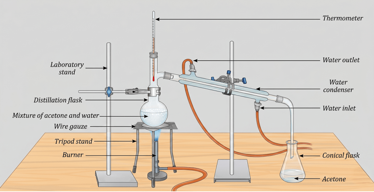 Two miscible liquids, A and B, are present in a mixture. The boiling point of A is 60 °C and the boiling point of B is 90 °C. Suggest a method to separate them. Also, draw a labelled diagram of the method suggested. Exploring Mixtures and their Separation, NCERT Class 9 Science CBSE Solutions.