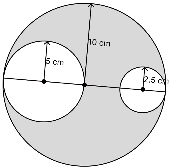 In a circular disc of uniform metal sheet of radius 10 cm two circular holes of radii 5 cm and 2.5 cm are as shown in figure. Find the C.G. (C.M.) of the punched discs. ch-6-HOTs-Question2. System of Particles & Rotational Motion, Solutions for Class 11 ISC Nootan Physics Kumar Mittal Nageen Prakashan