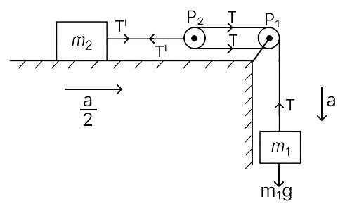 Given fig. shows two blocks of masses m 1 = 5 kg and m 2 = 5 kg arranged by means of two massless inextensible strings and two light and smooth pulleys P 1 and P 2. The block m 2 is placed on a smooth platform. Find;. Laws of Motion, Solutions for Class 11 ISC Nootan Physics Kumar Mittal Nageen Prakashan