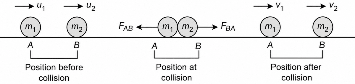 Write the law of conservation of momentum. Derive it from Newtons third law of motion. Laws of Motion, Solutions for Class 11 ISC Nootan Physics Kumar Mittal Nageen Prakashan
