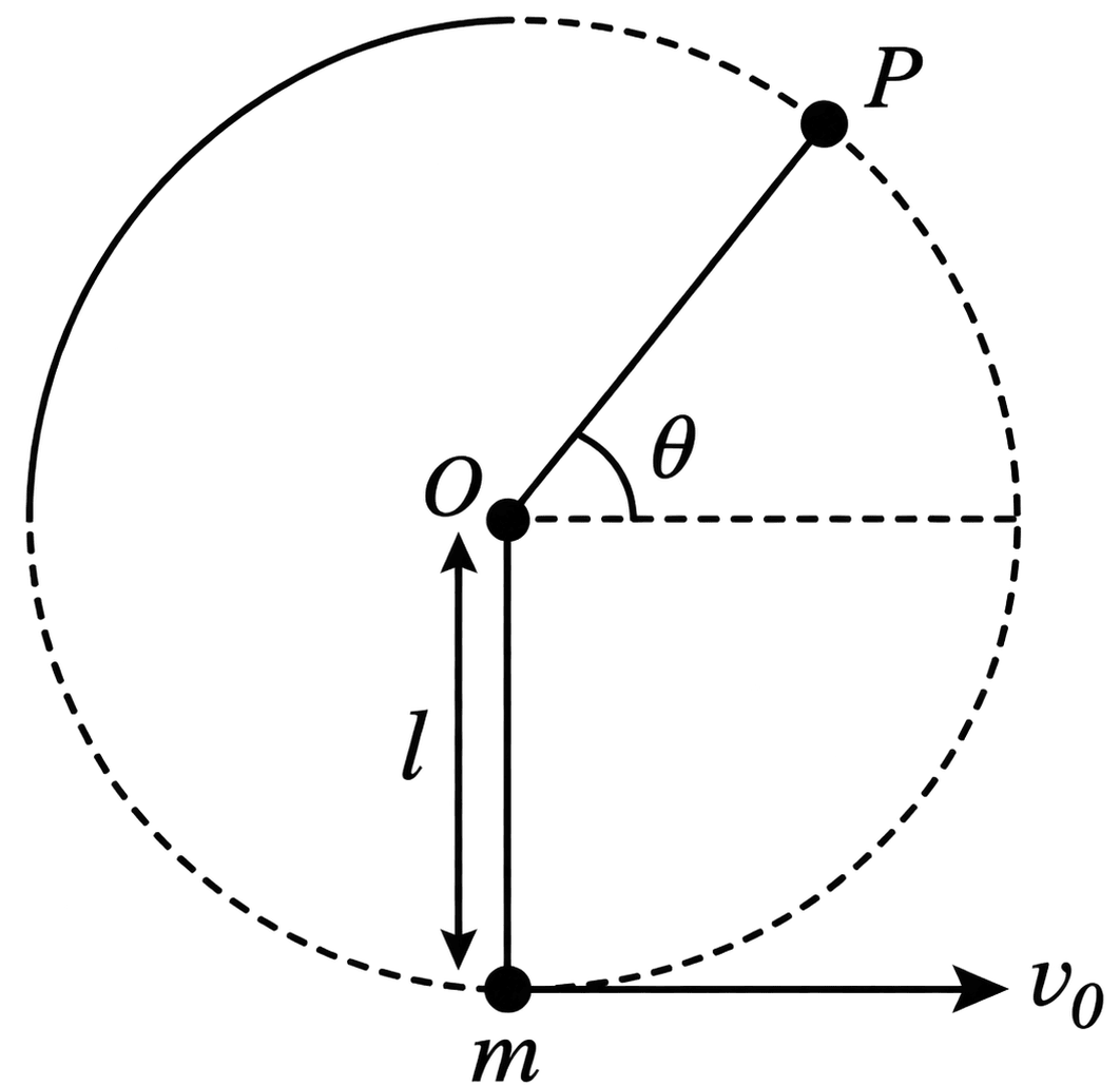 A bob of heavy mass m is suspended by a light string of length l. The bob is given a horizontal velocity v 0 as shown in figure. If the string gets slack at some point P making an angle θ from the horizontal, the ratio of the speed v of the bob at point P to its initial speed v 0 is:. Work Energy Power, Solutions for Class 11 ISC Nootan Physics Kumar Mittal Nageen Prakashan