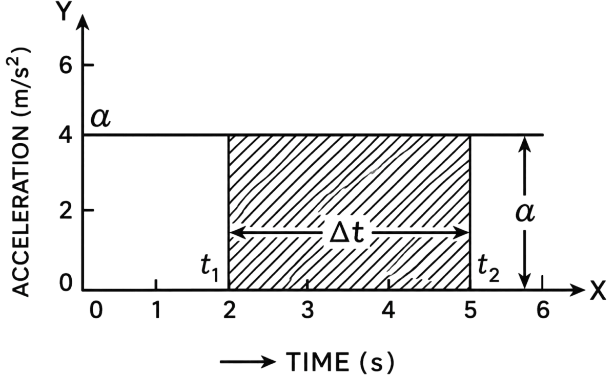 Show that the area enclosed by time-acceleration graph and time-axis of an object for a certain interval of time is equal to the velocity-change for that time-interval. Motion, Solutions for Class 11 ISC Nootan Physics Kumar Mittal Nageen Prakashan