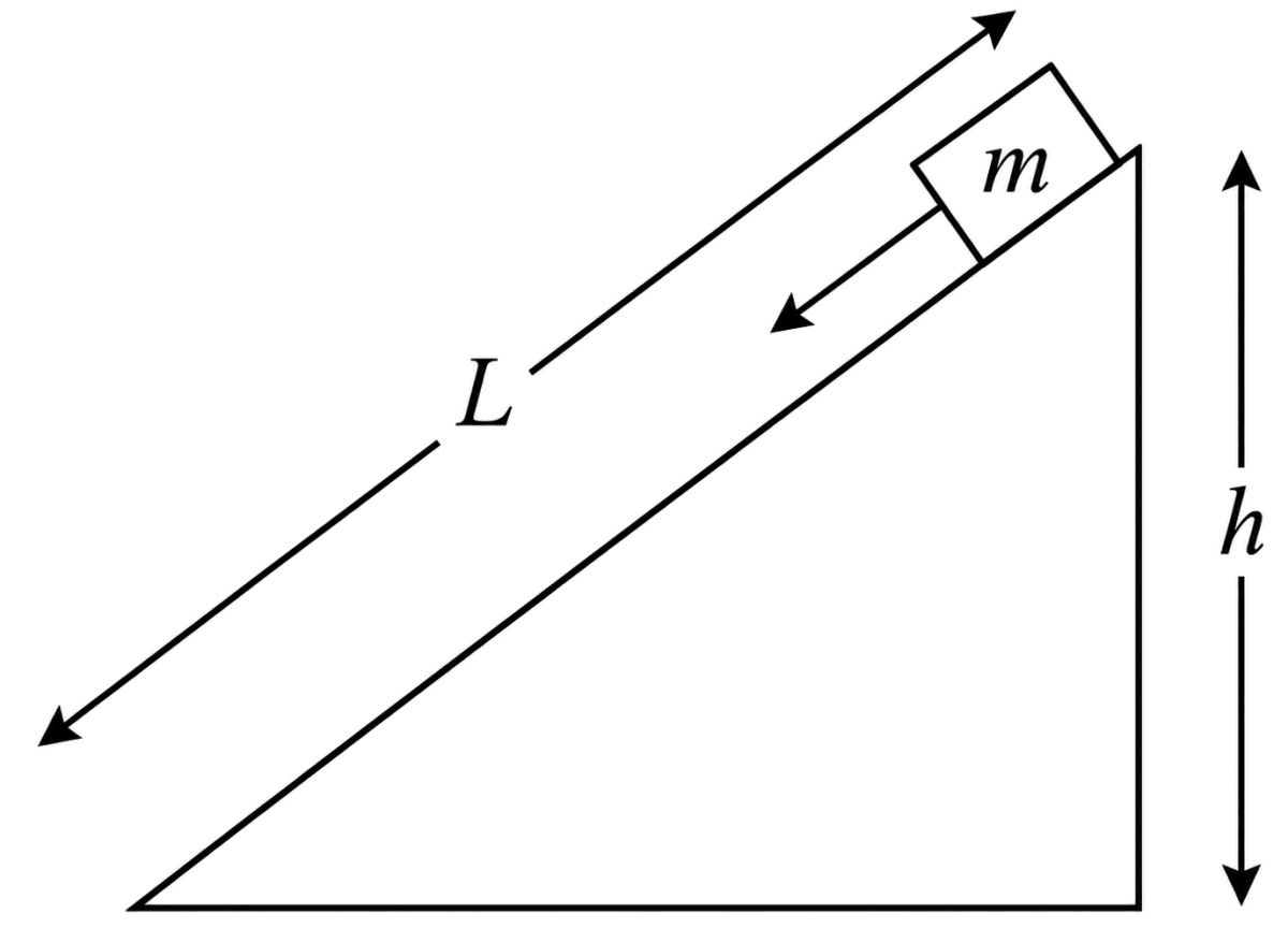 A body of mass m is released from the top of a rough inclined plane as shown. If the frictional force be f k, then prove that the body will reach the bottom with a velocity given by v = √(2/m(mgh - f_k L)). Laws of Motion, Solutions for Class 11 ISC Nootan Physics Kumar Mittal Nageen Prakashan