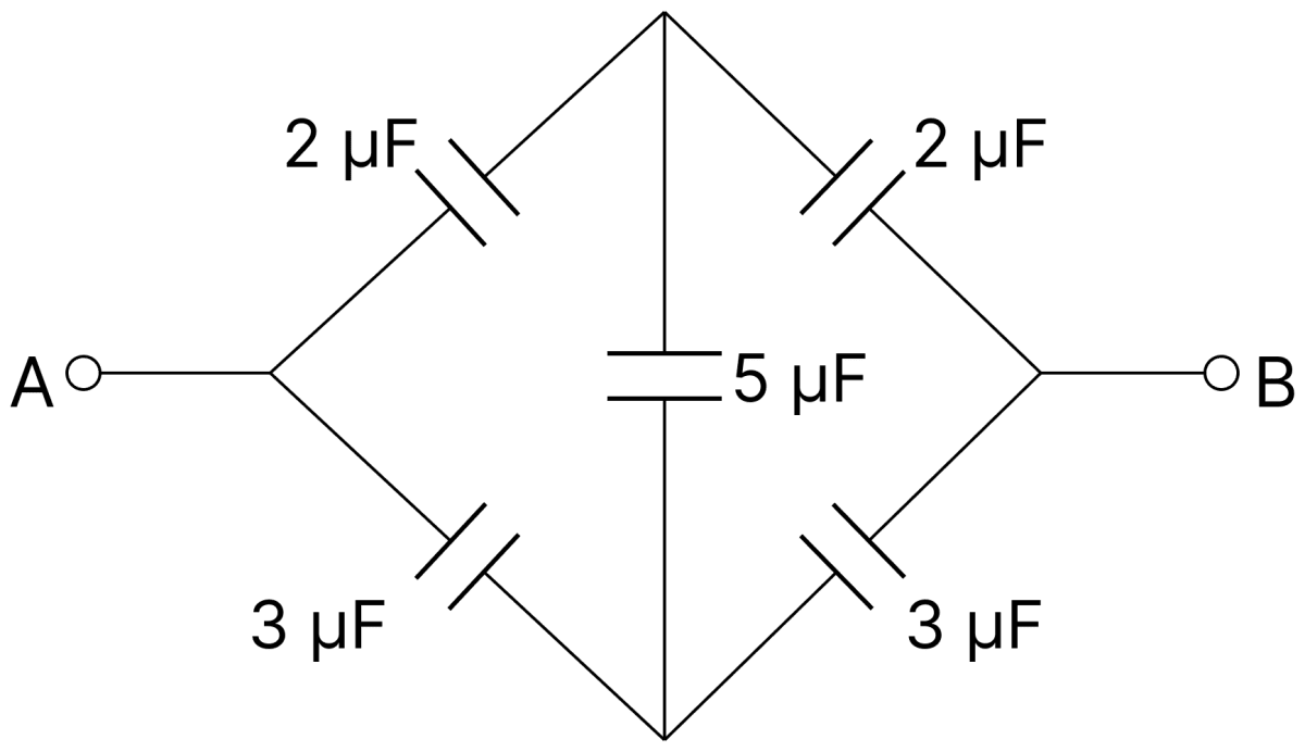 The equivalent capacitance between points A and B in the given figure would be:. Capacitors Dielectrics, Nootan Physics Solutions ICS Class 12