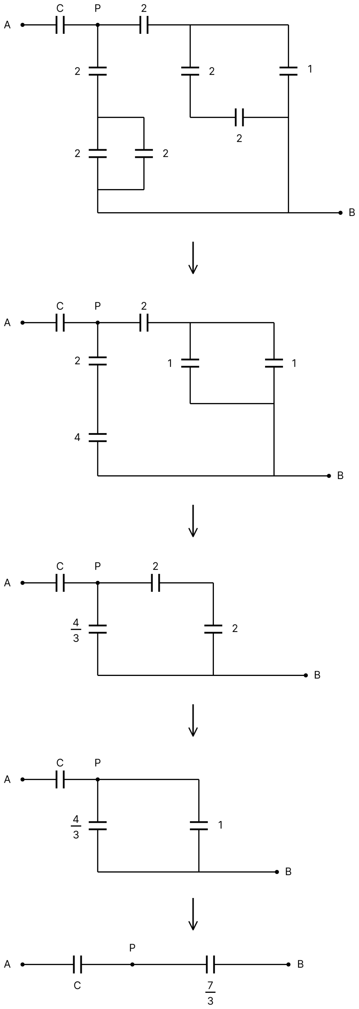 In the circuit shown, find C if the effective capacitance of the whole circuit is to be 0.5 &micro;F. All values in the circuit are in &micro;F. Capacitors Dielectrics, Nootan Physics Solutions ICS Class 12
