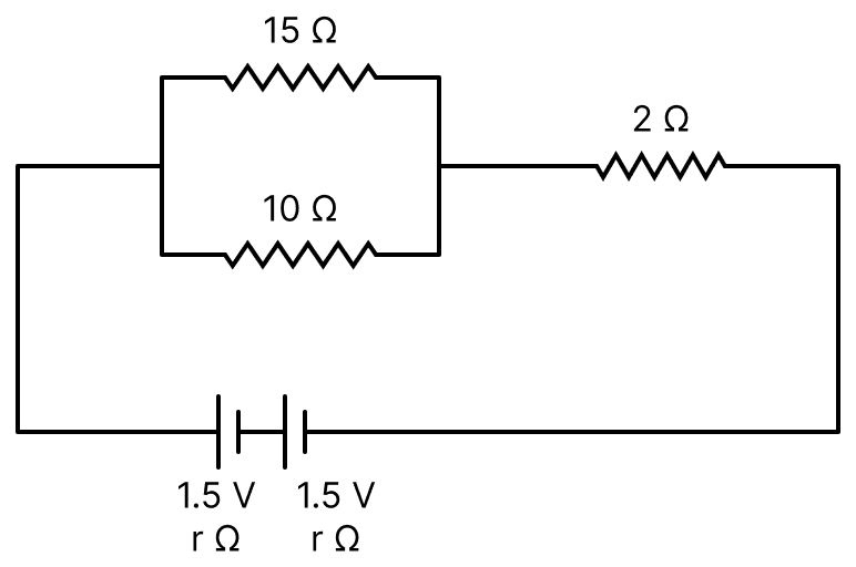 In the given circuit, an ideal voltmeter connected across the 10 Ω resistance reads 2 V. The internal resistance r, of each cell is:. Electric Resistance and Ohm's Law, Nootan Physics Solutions ICS Class 12