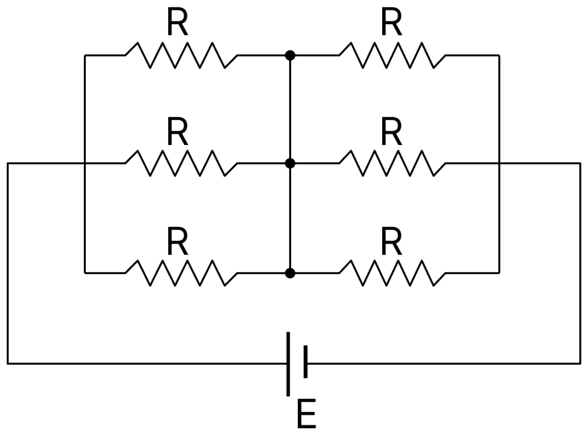 Six similar bulbs are connected as shown in the figure with a DC source of emf E and zero internal resistance. The ratio of power consumption by the bulbs when (i) all are glowing and (ii) in the situation when two from section A and one from section B are glowing, will be:. Electric Resistance and Ohm's Law, Nootan Physics Solutions ICS Class 12