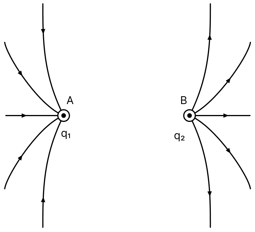 Consider the situation shown in the figure. What are the signs of q 1 and q 2? Electric Charges, Nootan Physics Solutions ICS Class 12