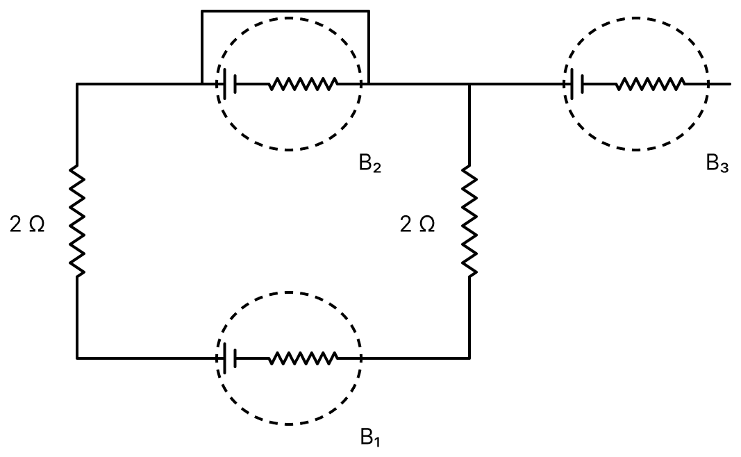 Each of the batteries connected in the circuit is of electromotive force (emf) 4V and internal resistance of 1 ohm. What is the potential difference across the battery B 2? Electric Resistance and Ohm's Law, Nootan Physics Solutions ICS Class 12