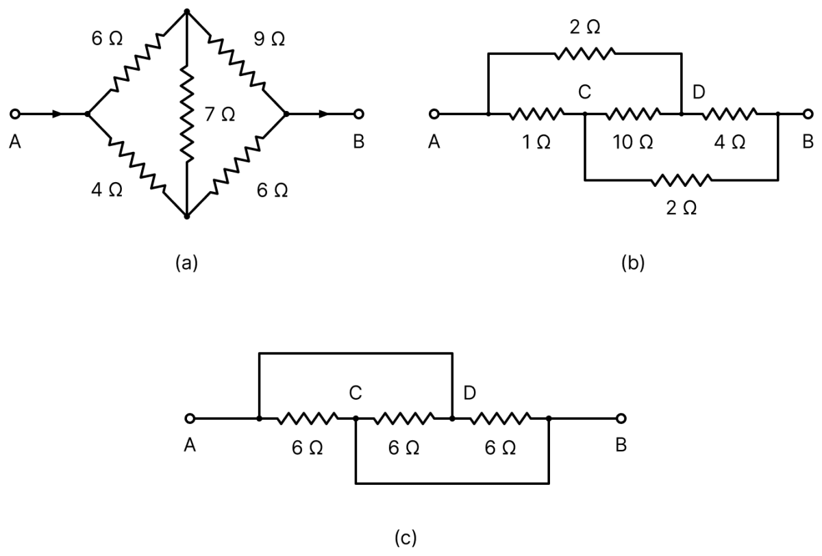 Calculate the equivalent resistance between points A and B in each of the following networks of resistors. Electric Resistance and Ohm's Law, Nootan Physics Solutions ICS Class 12