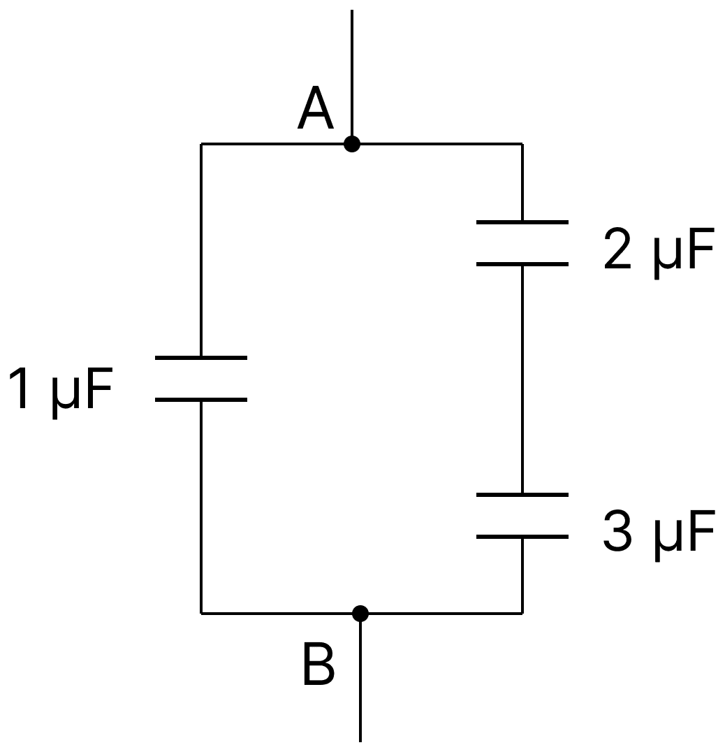 In the given combination of capacitors, the PD between the points A and B is 40 V. Find the effective capacitance between these points and charge on each capacitor. Capacitors Dielectrics, Nootan Physics Solutions ICS Class 12