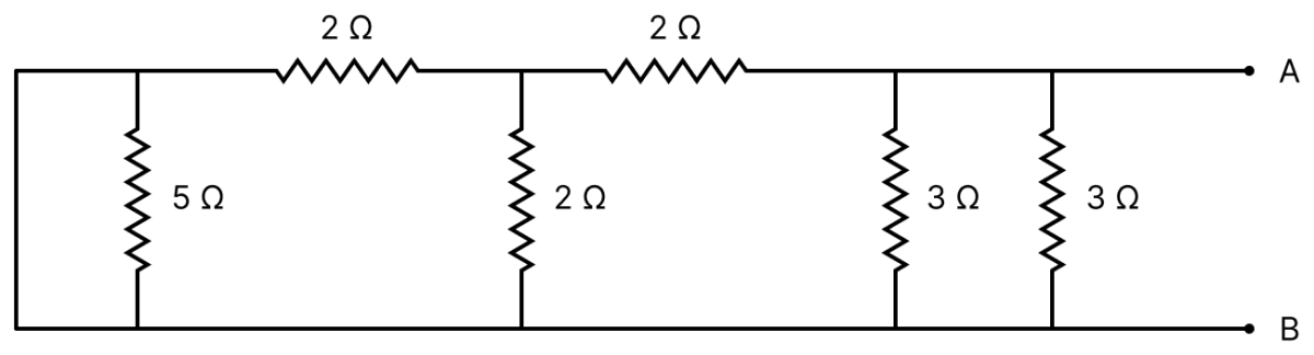 The equivalent resistance of the given circuit between the terminals A and B is:. Electric Resistance and Ohm's Law, Nootan Physics Solutions ICS Class 12
