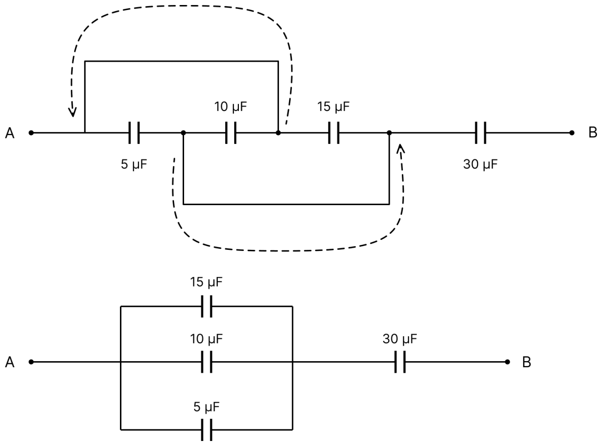 Calculate the equivalent capacitance between the points A and B in the given combination. Capacitors Dielectrics, Nootan Physics Solutions ICS Class 12