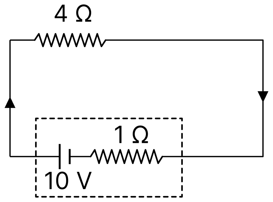 The terminal voltage of the battery, whose emf is 10V and internal resistance 1&Omega; when connected through an external resistance of 4 &Omega; (as shown in the figure) is:. DC Circuits and Measurements, Nootan Physics Solutions ICS Class 12