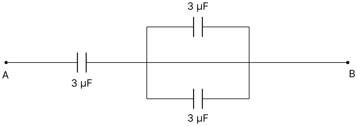 The equivalent capacitance of the system shown in the following circuit is:. Capacitors Dielectrics, Nootan Physics Solutions ICS Class 12